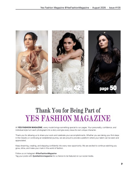 Yes Fashion Magazine, Issue #105, August 2026, Fashion Edition, page 7