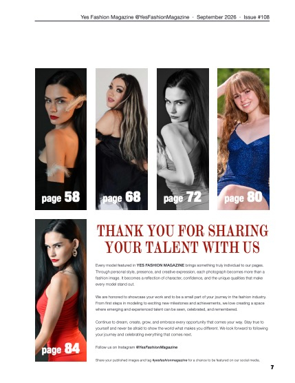 Yes Fashion Magazine, Issue #108, September 2026, Fashion Edition, page 7