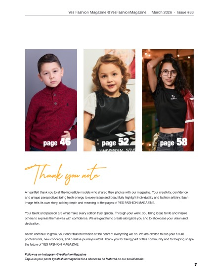 Yes Fashion Magazine, Issue #83, Kids & Teens Edition, March 2026, page 7