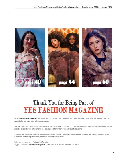 Yes Fashion Magazine, Issue #106, September 2026, Fashion Edition, page 7