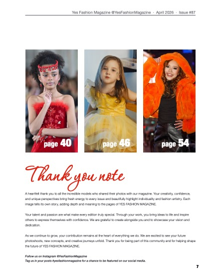 Yes Fashion Magazine, Issue #87, Kids & Teens Edition, April 2026, page 7
